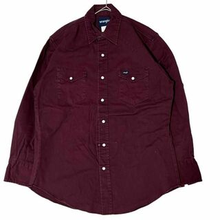 ラングラー(Wrangler)のラングラー ウエスタン長袖シャツ ワインレッド 両胸ポケット ロゴタグq96(シャツ)