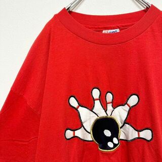 メイドインUSA ビンテージ古着　ボーリング　刺繍ロゴ　半袖tシャツ　XL(Tシャツ/カットソー(半袖/袖なし))