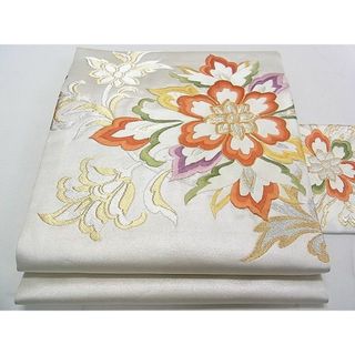 平和屋着物◎九寸名古屋帯　駒刺繍　草花文　金銀糸　逸品　DAAA3822rt(帯)