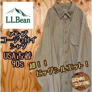 エルエルビーン(L.L.Bean)のベージュ エルエルビーン 古着 90s コーデュロイ 長袖 シャツ ボタンダウン(シャツ)