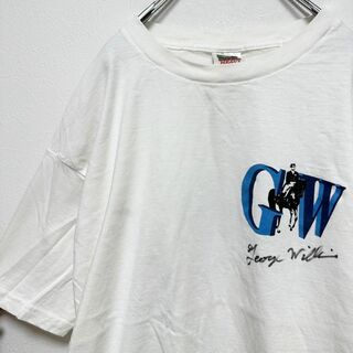 古着　90s ビンテージ　競馬　誘導馬　メンズプリント　半袖tシャツ　白　サイン(Tシャツ/カットソー(半袖/袖なし))