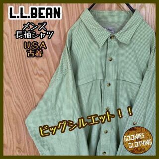 エルエルビーン(L.L.Bean)のエルエルビーン メンズ USA古着 90s チェック 長袖 シャツ グリーン 白(シャツ)