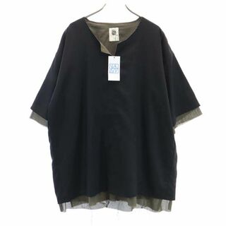 未使用 バースト222 20ss 半袖 重ね着風 スキッパー カットソー 2 ブラック vast222 メンズ(Tシャツ/カットソー(半袖/袖なし))