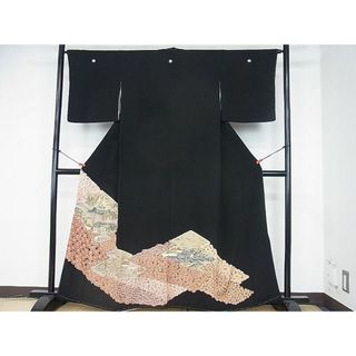 平和屋2■豪華黒留袖　駒刺繍　風景花文　金彩　逸品　DAAD3044sf(着物)