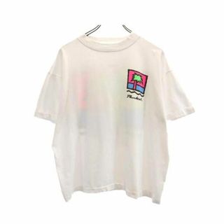 オンザビーチ 両面プリント 半袖 クルーネック Tシャツ 白系 ON THE BEACH メンズ(Tシャツ/カットソー(半袖/袖なし))