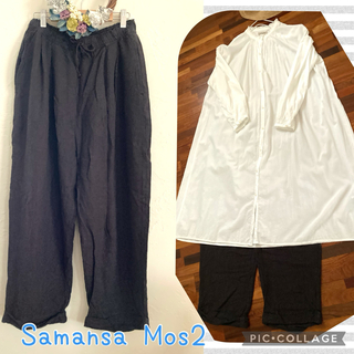 サマンサモスモス(SM2)の✨サマンサモスモス リネンレーヨン裾タブルタックパンツ チャコール(カジュアルパンツ)