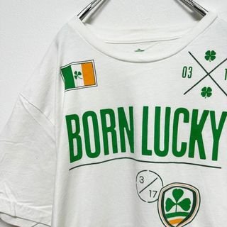 古着　ビンテージ　BORN LUCKY メンズ　プリント　白　ホワイト　L(Tシャツ/カットソー(半袖/袖なし))