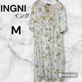 INGNI - INGNI イング シースルー ワンピース ロングカーディガン 総柄 花柄 白
