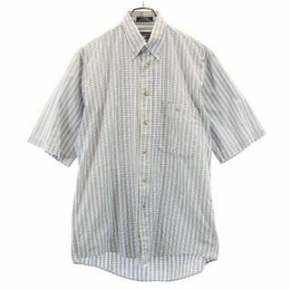 バーバリー(BURBERRY)のバーバリー 80s USA製 ヴィンテージ チェック柄 半袖 ボタンダウンシャツ S 水色×白×グレー BURBERRY メンズ(シャツ)