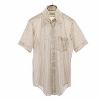 デボネア 70s ヴィンテージ アンティーク 総柄 半袖 シャツ 14 ベージュ×ブラウン DEBONAIR メンズ(シャツ)