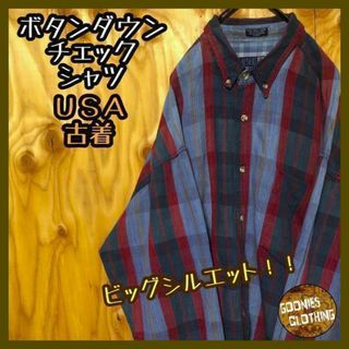 ボタンダウン チェック シャツ USA古着 90s グリーン ブルー レッド(シャツ)