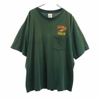 オールド 90s USA製 プリント 半袖 Tシャツ XXL グリーン系 OLD 胸ポケット メンズ(Tシャツ/カットソー(半袖/袖なし))