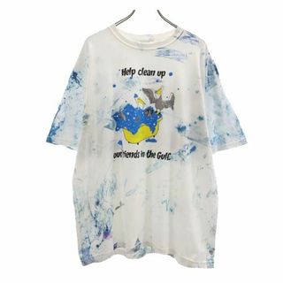 ギルタン(GILDAN)のギルダン ペイント加工 ペイント加工 半袖 Tシャツ XL 白×青 GILDAN クルーネック メンズ(Tシャツ/カットソー(半袖/袖なし))