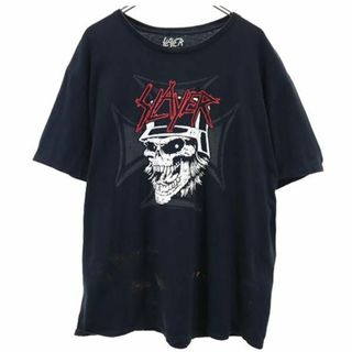 スレイヤー プリント 半袖 Tシャツ XXL ネイビー SLAYER バンドＴ ビッグサイズ メンズ(Tシャツ/カットソー(半袖/袖なし))