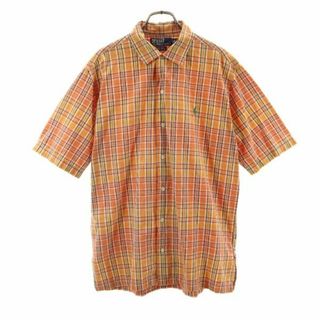 ポロバイラルフローレン 90s チェック 半袖 オープンカラーシャツ S オレンジ Polo by Ralph Lauren 開襟 CALDWELL メンズ(シャツ)