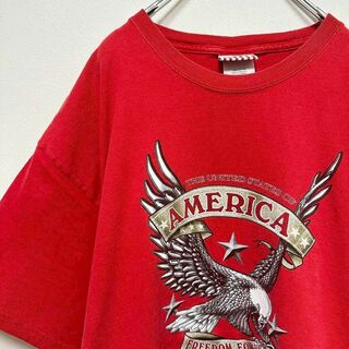 メイドインUSA アメリカ　イーグル　プリント　半袖tシャツ　メンズ　L 赤(Tシャツ/カットソー(半袖/袖なし))