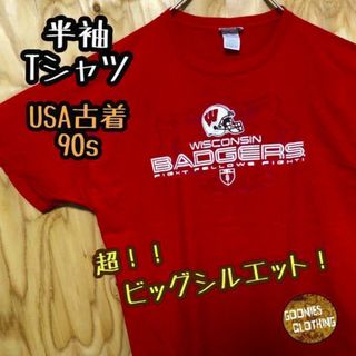 カレッジロゴ アメフト フットボール USA古着 90s 半袖 Tシャツ レッド(Tシャツ/カットソー(半袖/袖なし))