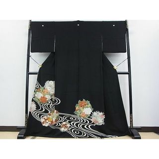 平和屋2■豪華黒留袖　駒刺繍　流水花丸文　金彩　三越扱い　逸品　DAAC6179fe(着物)