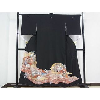 平和屋2■豪華黒留袖　作家物　立波扇面人物文　金彩　逸品　DAAA3858rt(着物)