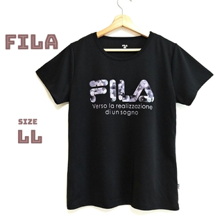 FILA - フィラ　Tシャツ　半袖　レディース　カジュアル　スポーツ　ロゴ　ブラック　LL