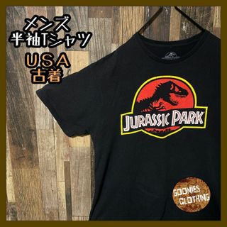 ブラック メンズ tシャツ 映画 L ジュラシックパーク プリント 古着 半袖(Tシャツ/カットソー(半袖/袖なし))