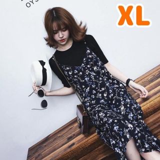 【即日発送】花柄 キャミソール ワンピース XL カジュアル 綺麗め 重ね着(ロングワンピース/マキシワンピース)