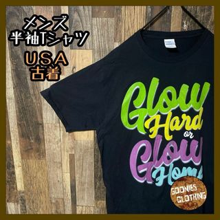 ブラック メンズ tシャツ プリント L 大盤 古着 半袖(Tシャツ/カットソー(半袖/袖なし))