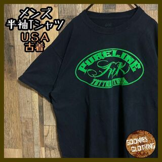 ブラック Tシャツ タトゥー スタジオ グリーン ロゴ USA古着 半袖 メンズ(Tシャツ/カットソー(半袖/袖なし))