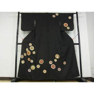 平和屋2■訪問着　駒刺繍　花丸文　黒地　金彩　逸品　DAAC3322mz(着物)