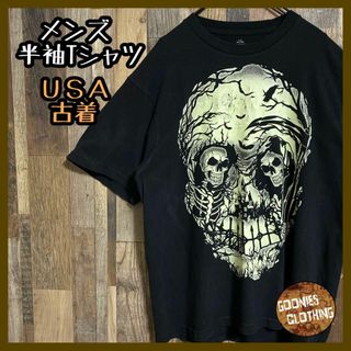 ドクロ ガイコツ ホラー メンズ ブラック L USA古着 90s 半袖Tシャツ(Tシャツ/カットソー(半袖/袖なし))