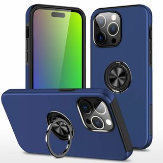 【色:ブルー】iPhone 15 Pro 用 ケース リング付き 耐 TPU 二(その他)