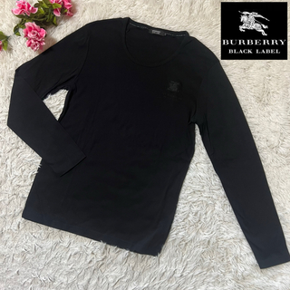 バーバリーブラックレーベル(BURBERRY BLACK LABEL)のバーバリーブラックレーベル　ロンT  長袖Tシャツ　ブラック　2 ホース刺繍(Tシャツ/カットソー(半袖/袖なし))