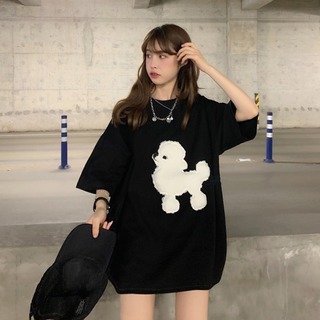 Tシャツ 犬 プードル 半袖 可愛い シンプル カジュアル 韓国 ブラック XL(Tシャツ(半袖/袖なし))
