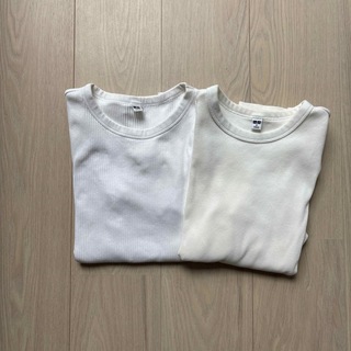 ユニクロ(UNIQLO)のユニクロ　リブ　Tシャツ　ホワイト　クルーネック　M L(Tシャツ(半袖/袖なし))