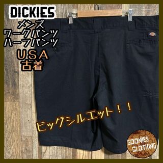 ディッキーズ(Dickies)のディッキーズ ワークパンツ ハーフパンツ ロゴ アメカジ ブラック USA古着(ショートパンツ)