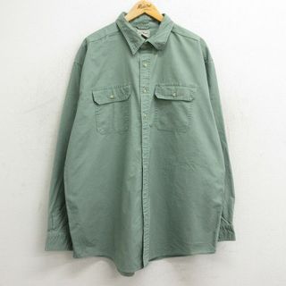 L.L.Bean - XL★古着 エルエルビーン LLBEAN 長袖 ブランド シャツ メンズ 00年代 00s 大きいサイズ ロング丈 コットン 薄緑 グリーン 24may31 中古 トップス