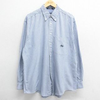 ノーティカ(NAUTICA)のXL★古着 ノーティカ NAUTICA 長袖 ブランド シャツ メンズ 90年代 90s ワンポイントロゴ オックスフォード コットン ボタンダウン 薄紺他 ネイビー ストライプ 24may31 中古 トップス(シャツ)