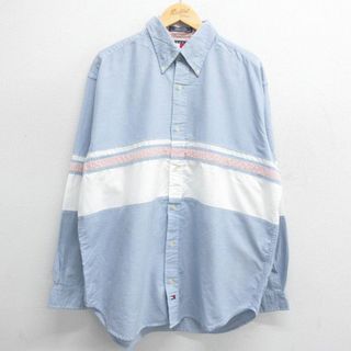 トミーヒルフィガー(TOMMY HILFIGER)のXL★古着 トミーヒルフィガー TOMMY HILFIGER 長袖 ブランド シャツ メンズ 90年代 90s ワンポイントロゴ オックスフォード 大きいサイズ コットン ボタンダウン 薄紺他 ネイビー 【spe】 24may31 中古 トップス(シャツ)