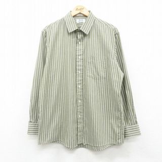 XL★古着 アロー 長袖 シャツ メンズ 90年代 90s USA製 薄緑他 グリーン ストライプ 24may31 中古 トップス