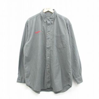 XL★古着 長袖 シャツ メンズ 00年代 00s True Value 大きいサイズ ロング丈 リネン ボタンダウン 濃グレー 24may31 中古 トップス(シャツ)