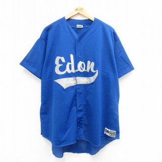 XL★古着 半袖 ベースボール シャツ メンズ 90年代 90s Edon メッシュ地 USA製 青 ブルー 24may31 中古 トップス(シャツ)