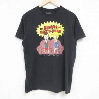 M★古着 半袖 Tシャツ メンズ MTV ビーバスアンドバットヘッド マイクジャッジ コットン クルーネック 黒 ブラック 24may31 中古(Tシャツ/カットソー(半袖/袖なし))