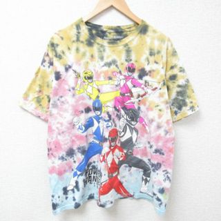 XL★古着 半袖 Tシャツ メンズ パワーレンジャー コットン クルーネック 黄他 イエロー タイダイ 24may31 中古(Tシャツ/カットソー(半袖/袖なし))