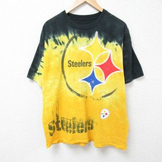 XL★古着 半袖 Tシャツ メンズ NFL ピッツバーグスティーラーズ 大きいサイズ クルーネック 黄他 イエロー タイダイ アメフト スーパーボウル 24may31 中古(Tシャツ/カットソー(半袖/袖なし))