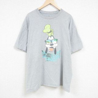 ディズニー(Disney)のXL★古着 ヘインズ Hanes 半袖 Tシャツ メンズ ディズニー DISNEY グーフィー 大きいサイズ クルーネック グレー 霜降り 24may31 中古(Tシャツ/カットソー(半袖/袖なし))