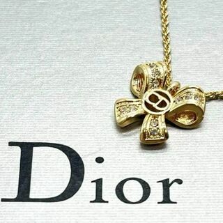 クリスチャンディオール(Christian Dior)の未使用級　クリスチャンディオール ネックレス リボン ラインストーン ロゴ(ネックレス)