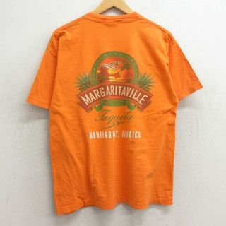 L★古着 半袖 ビンテージ Tシャツ メンズ 90年代 90s MARGARITAVILLE 飛行機 コットン クルーネック オレンジ 24may31 中古(Tシャツ/カットソー(半袖/袖なし))