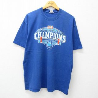 リーボック(Reebok)のXL★古着 リーボック REEBOK 半袖 ビンテージ Tシャツ メンズ NFL インディアナポリスコルツ コットン クルーネック 青 ブルー アメフト スーパーボウル 24may31 中古(Tシャツ/カットソー(半袖/袖なし))