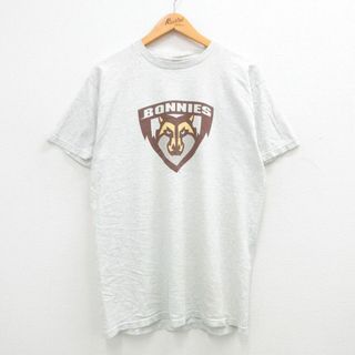 フルーツオブザルーム(FRUIT OF THE LOOM)のL★古着 フルーツオブザルーム 半袖 ビンテージ Tシャツ メンズ 00年代 00s BONNIES クルーネック 薄グレー 霜降り 24may31 中古(Tシャツ/カットソー(半袖/袖なし))