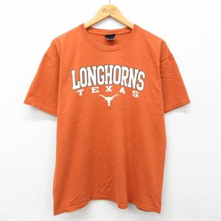 XL★古着 半袖 ビンテージ Tシャツ メンズ 00年代 00s テキサスロングホーンズ コットン クルーネック オレンジ 24may31 中古(Tシャツ/カットソー(半袖/袖なし))